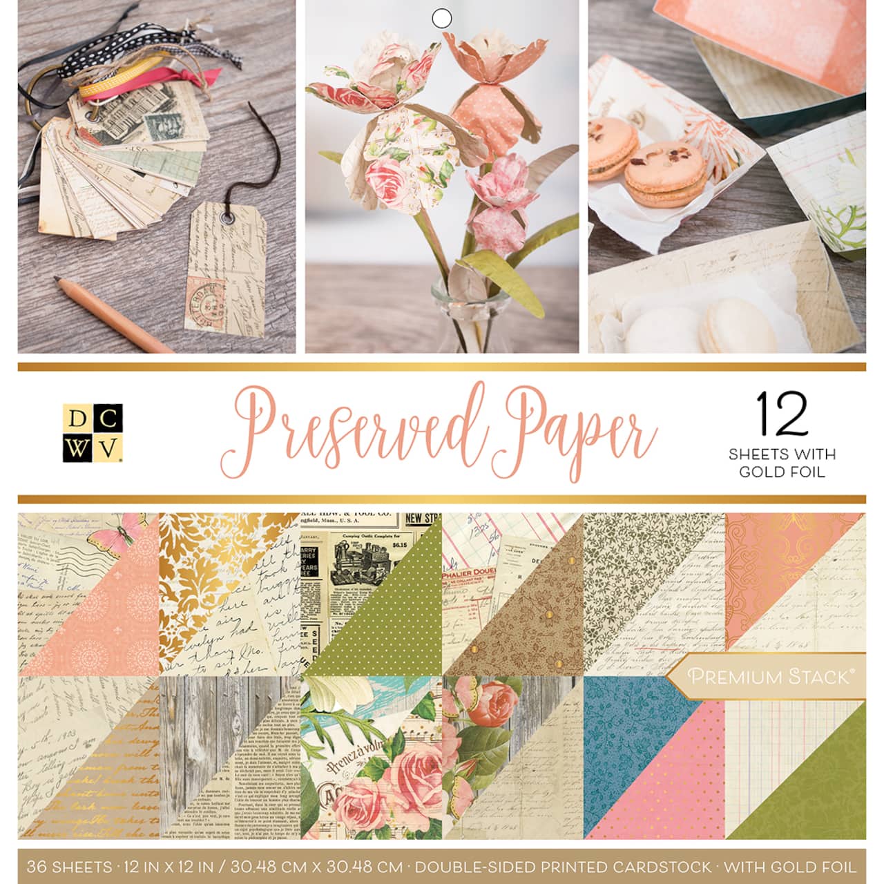 DCWV® Preserved Paper Double-Sided Cardstock Paper Pad, 12" x 12"